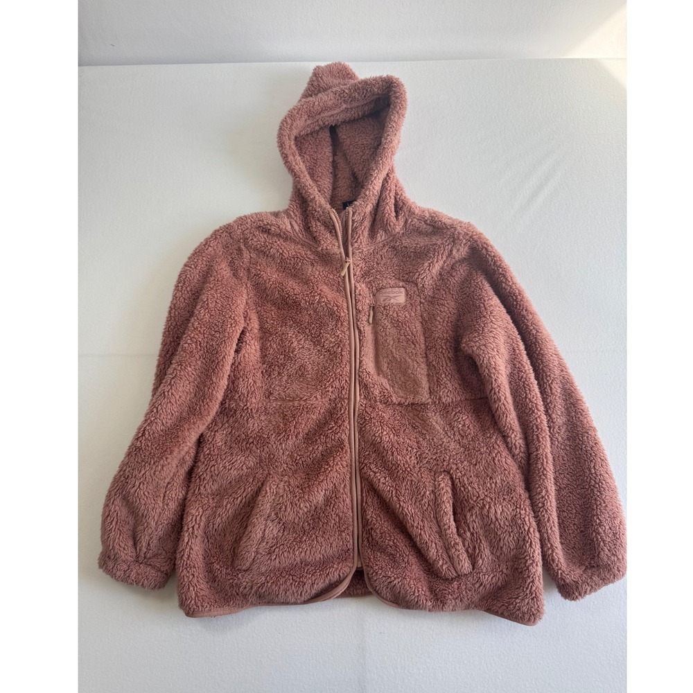 Reebok Fleece Hoodie Women XL Dusty Rose Sherpa Full Zip Teddy Jacket‎